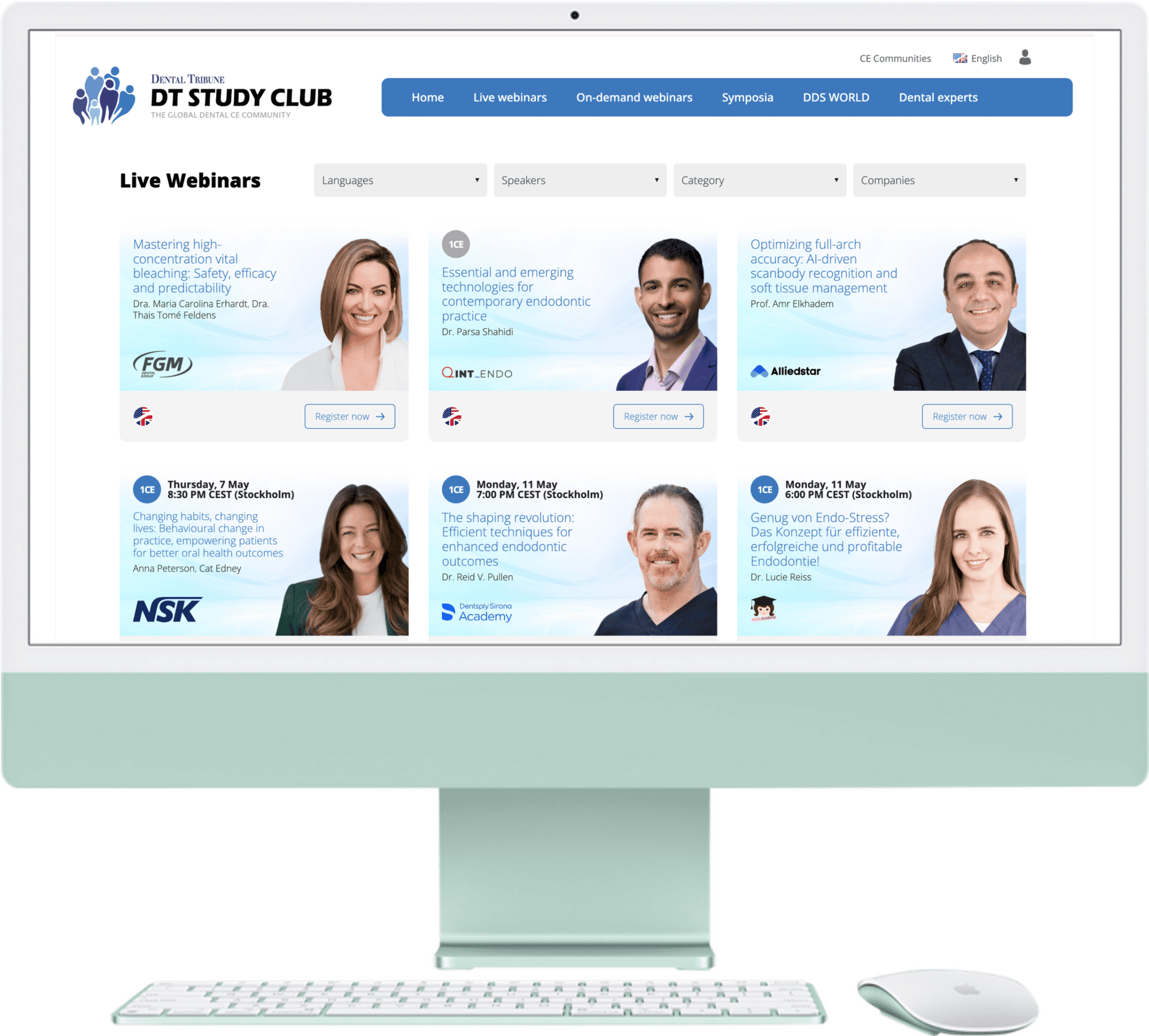 Modern dental webinar platform with professional speakers and live sessions.